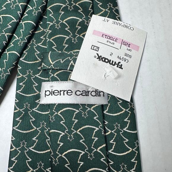 New pierre cardin green and gold christmas tree print 100% silk tie - Picture 3 of 3
